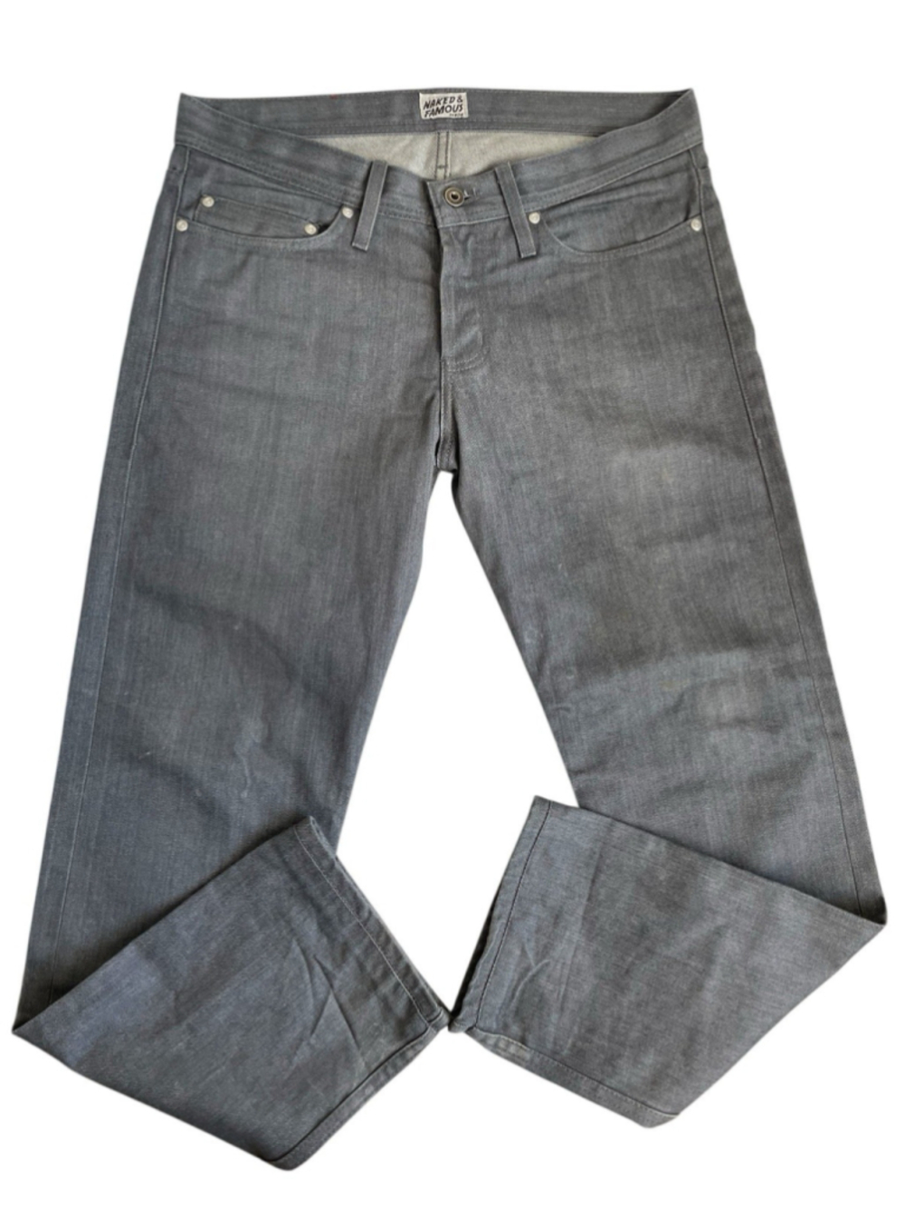 Naked & Famous Jeans Mens 33X30 Grey WeirdGuy Selvedge Denim Slim Straight